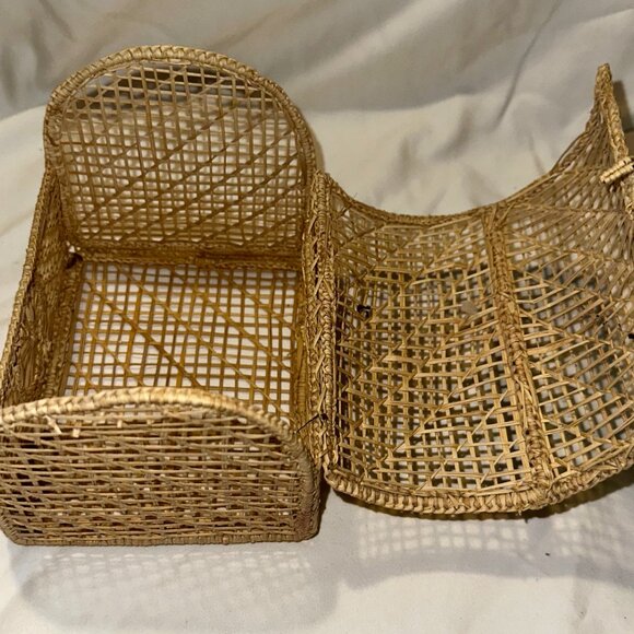 Vintage Folk Art Wicker Woven Basket Trinket Box-Boho Wicker Rattan 6x5-HD116 - Picture 6 of 8